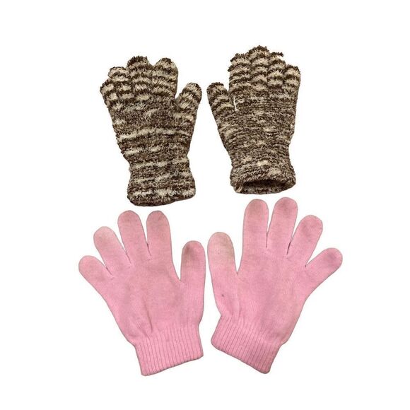 2 Pairs Winter Gloves Stripes Striped Fuzzy Warm Soft Fall Ski Snow Snowboarding - Picture 2 of 4